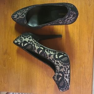 Sexy black lace over nude Express 5" heels